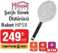 HOUSE PRATİK HP58 ŞARJLI SİNEK ÖLDÜRÜCÜ RAKET